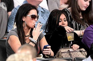 Snooki and JWoww Smoking Electric Cigs During A Basketball Game in LA
